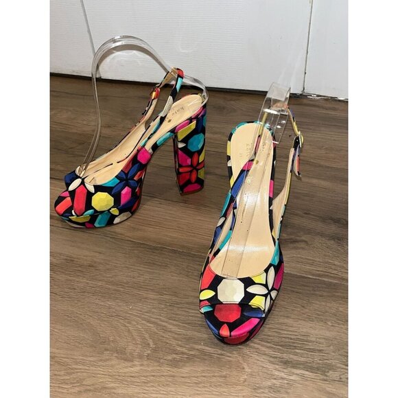 Kate Spade Multicolour Slingback Platform Heels Peep Toe Sandel Women's Size 7.5 - Picture 2 of 8